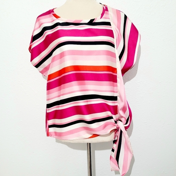 DKNY Women's Multi Colors Sleeveless Top Blouse Size Medium Tie Waist - Picture 2 of 11